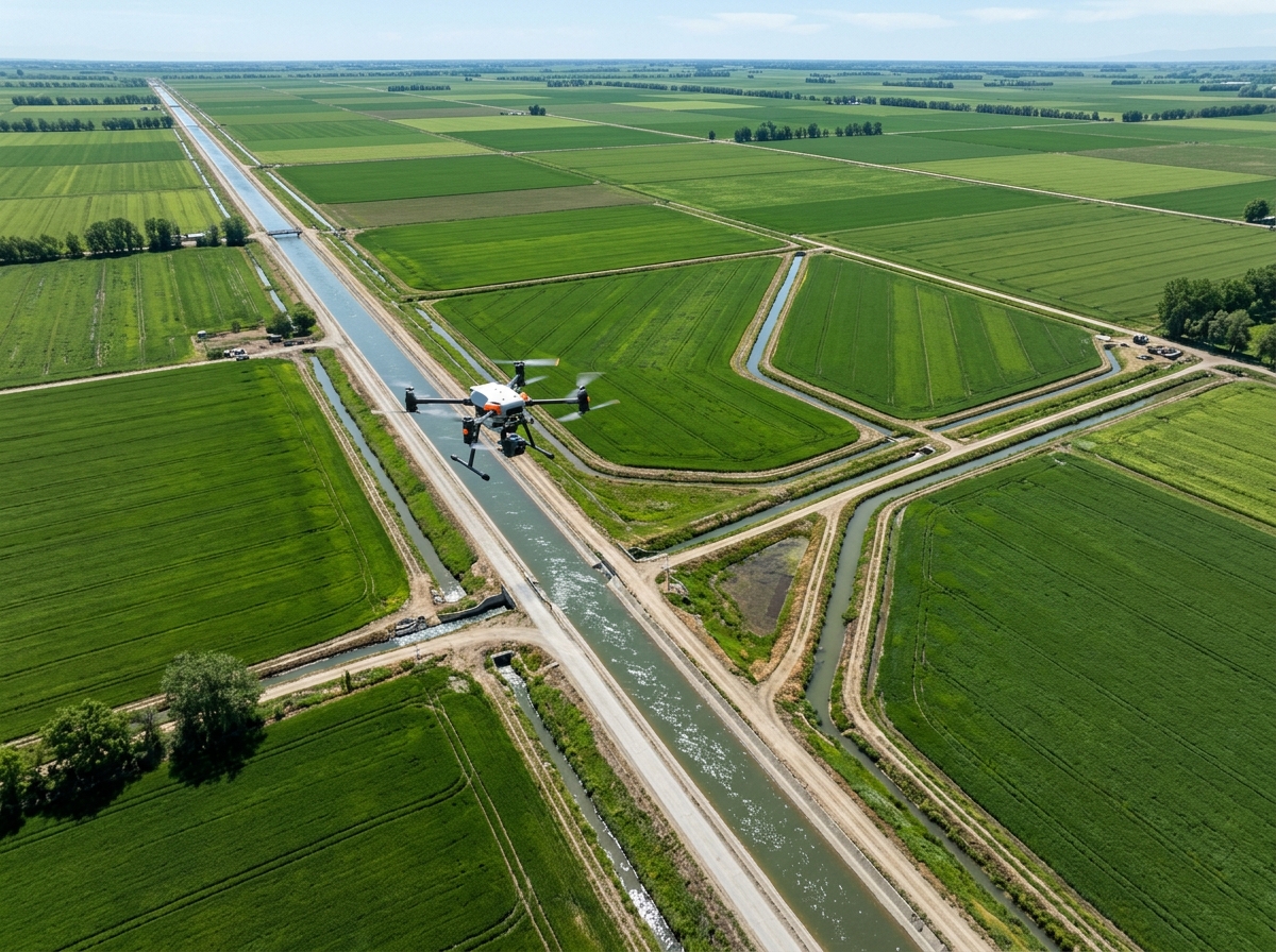 Drone surveying irrigation canals