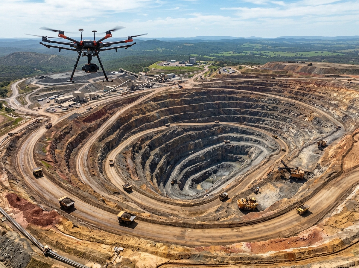 Drone survey over open pit mine