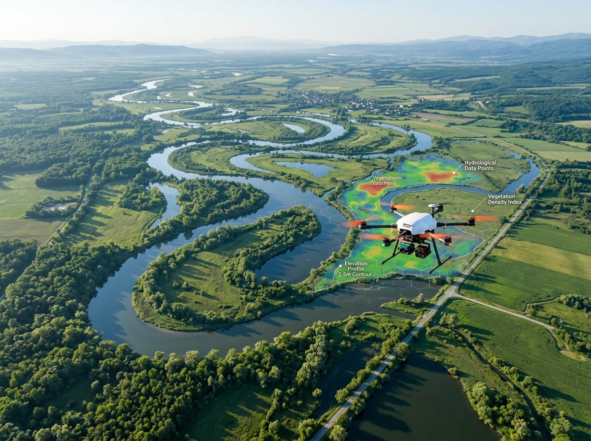 Drone surveying river basin
